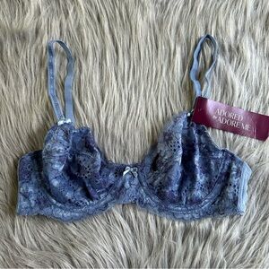 Adored By Adore Me Sheer Bra Womens Size 34B‎ Blue Floral Unlined Underwire